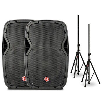 Harbinger Package With VARI V1012 12" Powered Speakers and Stands (HB-V1012PKG)