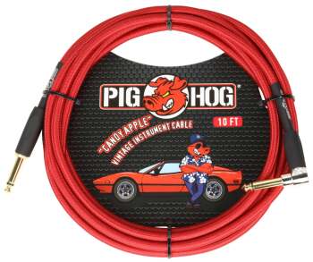 PIG HOG "CANDY APPLE RED" INSTRUMENT CABLE, 10FT RIGHT ANGLE (PI-PCH10CAR)