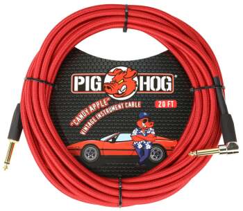 PIG HOG "CANDY APPLE RED" INSTRUMENT CABLE, 20FT. RIGHT ANGLE (PI-PCH20CAR)