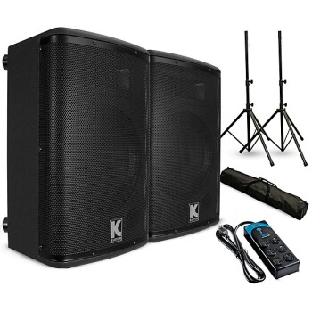 Kustom PA KPX12A 12" Powered Loudpeaker Pair With Stands and Power Str (KU-KPX12APK)