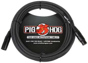 PIG HOG BLACK & WHITE WOVEN MIC CABLE, 20FT XLR (PI-PHM20BKW)