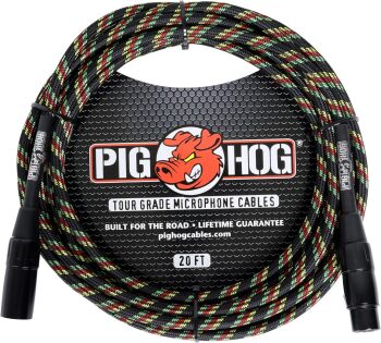 PIG HOG RASTA STRIPE  WOVEN MIC CABLE, 20FT XLR (PI-PHM20RAS)