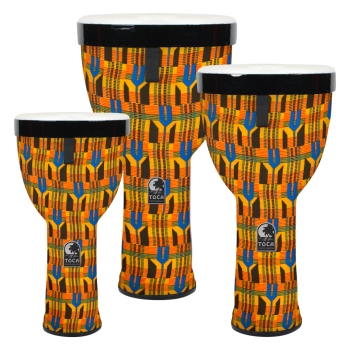 SympaticoNesting Djembe sSet of 3 - 8"/10"/12", Kente Cloth, Tunable  (TO-TSSND-3PCK-FT)