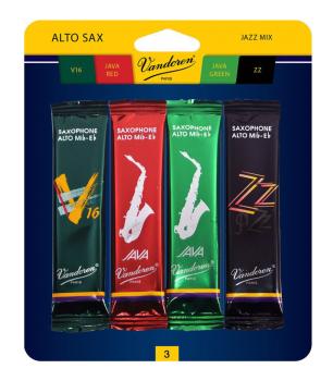 Vandoren SRMIXA3 Alto Saxophone Jazz Reed Mix Card. (1 each ZZ, V16, J (VN-SRMIXA3)