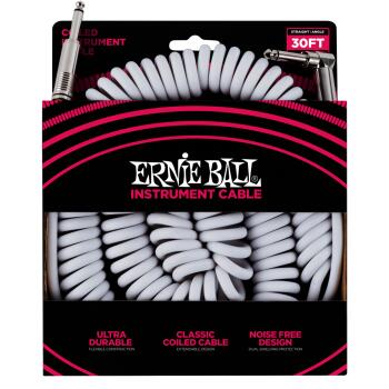 30' Coiled Straight / Angle Instrument Cable - White (ER-P06045)
