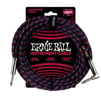 25' Braided Straight / Angle Instrument Cable - Black / Red / Blue / W (ER-P06063)