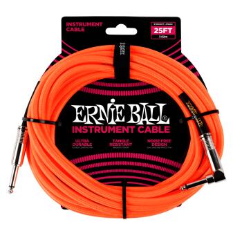 25' Braided Straight / Angle Instrument Cable - Neon Orange (ER-P06067)