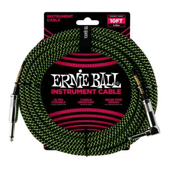 10' Braided Straight / Angle Instrument Cable - Black / Green (ER-P06077)